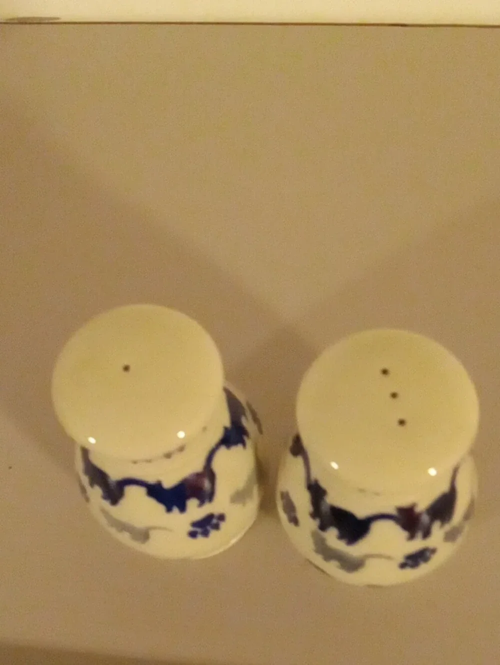 Polish Pottery Ceramic Blue and Gray Cat Print Salt & Pepper Shakers NWOTS